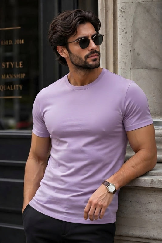 MINIMALIST REGULAR SLIM FIT LAVENDER TEE - 240 GSM FRENCH TERRY