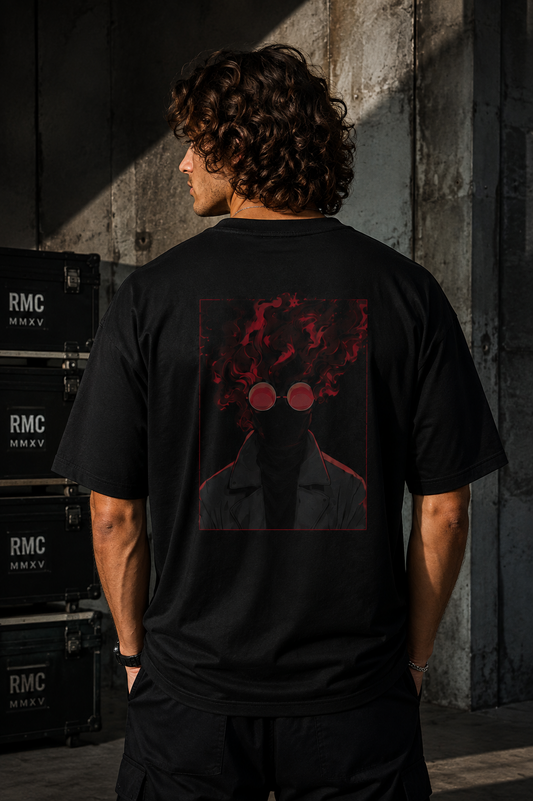 Ghost Fire-Oversized Drop Shoulder Tshirt- Black Colour
