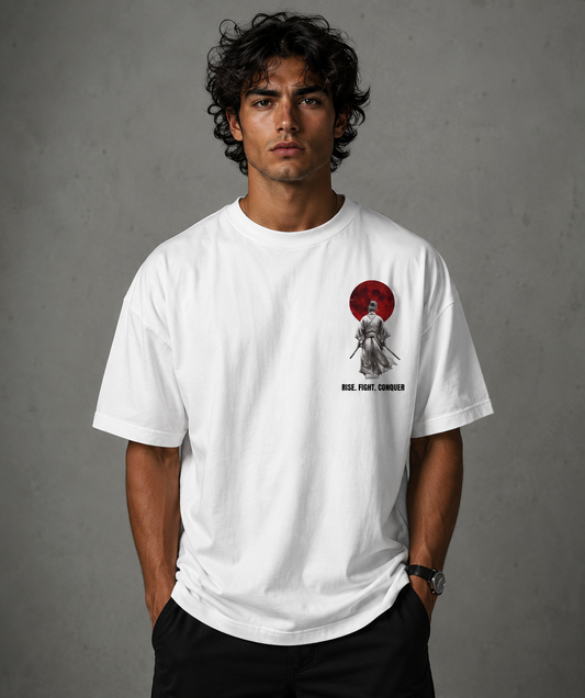 Samurai Warrior Edition Oversized Drop Shoulder Streetwear-White Colour