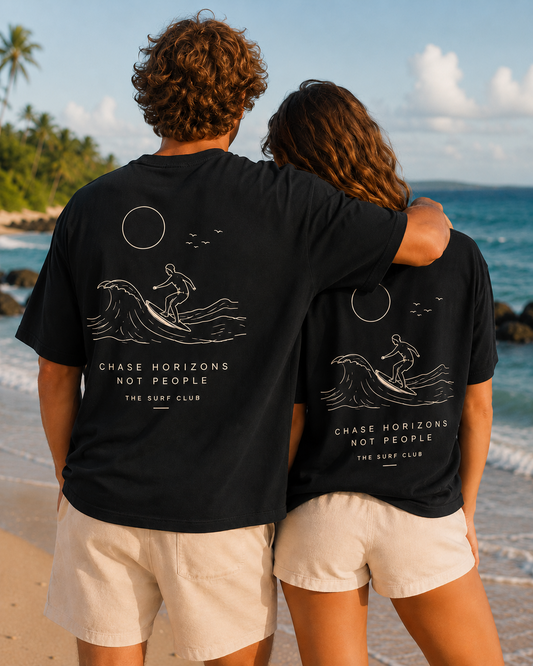 Surf Club-Oversized Minimalist Drop Shoulder Streetwear Tshirt- Black Colour