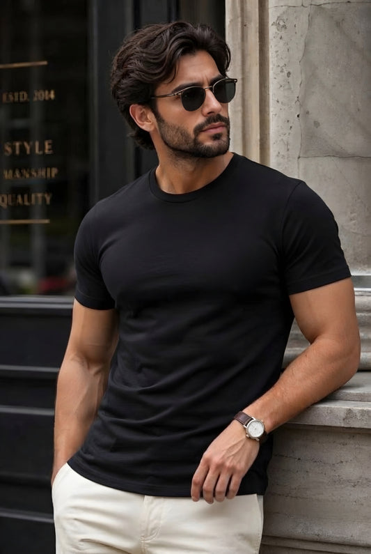 MINIMALIST REGULAR FIT BLACK TEE- 240 GSM FRENCH TERRY
