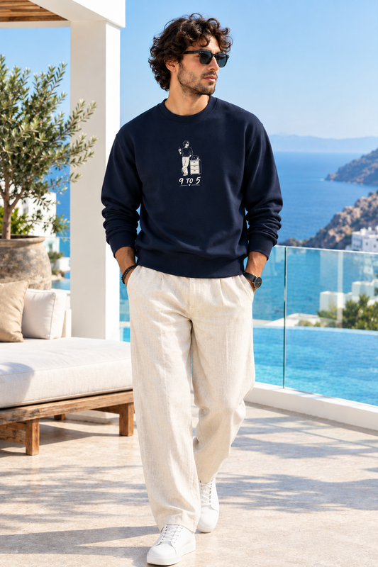 9 To 5 - UNISEX NAVY BLUE SWEATSHIRT - 300 GSM FRENCH TERRY