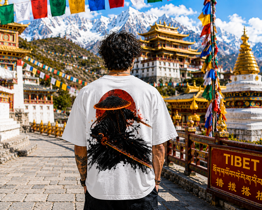 Samurai Sword-Oversized Drop Shoulder Tshirt-White Colour