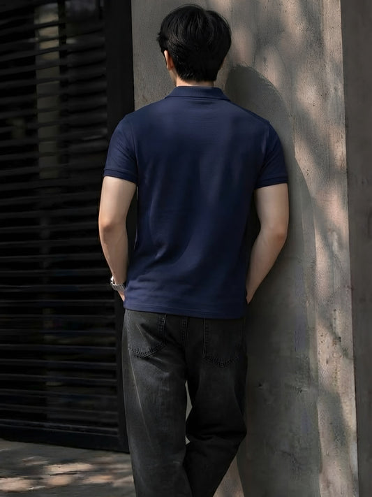 CLASSIC SOLID NAVI BLUE POLO TEE - 240 GSM FRENCH TERRY