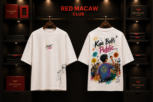 Public Club-Oversized Drop Shoulder Streetwear Tshirt-White Colour