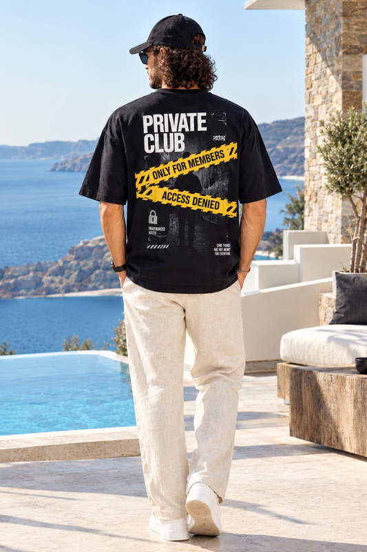 PRIVATE CLUB - UNISEX OVERSIZED DROP SHOULDER BLACK TEE - 240 GSM FRENCH TERRY