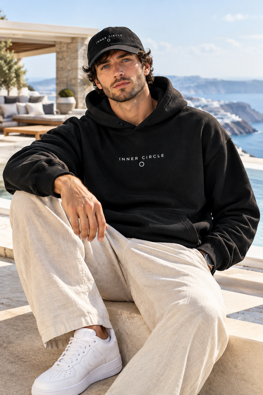 INNER CIRCLE - UNISEX BLACK HOODIE- 300 GSM FLEECE COTTON