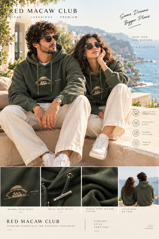 LUFFY - ONE PIECE - UNISEX HOODIE OLIVE GREEN- 300 GSM COTTON
