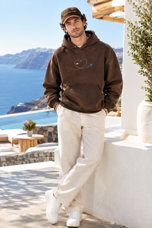 A FLIGH PATH TO A HEART - UNISEX COFFEE BROWN HOODIE- 350 GSM COTTON