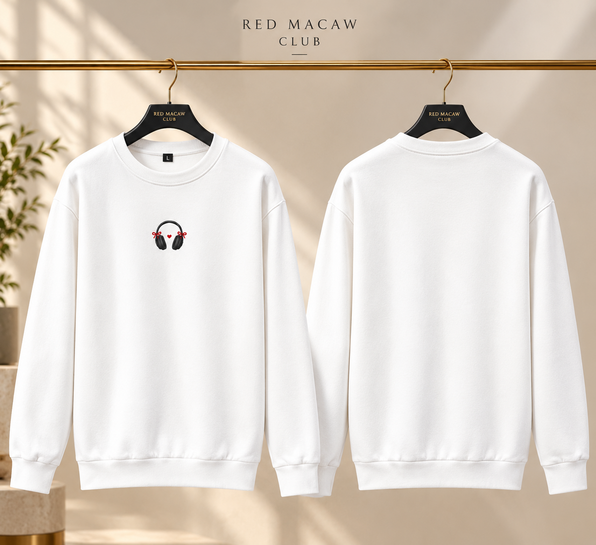 HEADPHONE LOVE - WOMENS WHITE SWEATSHIRT - 300 GSM