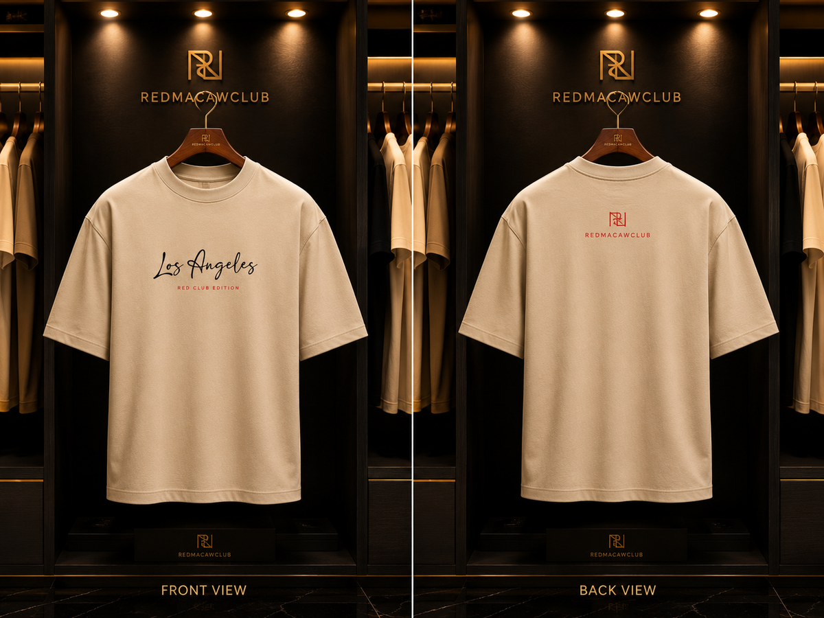 Red Club Edition- Oversized Streetwear Graphic Tshirt-Beige colour