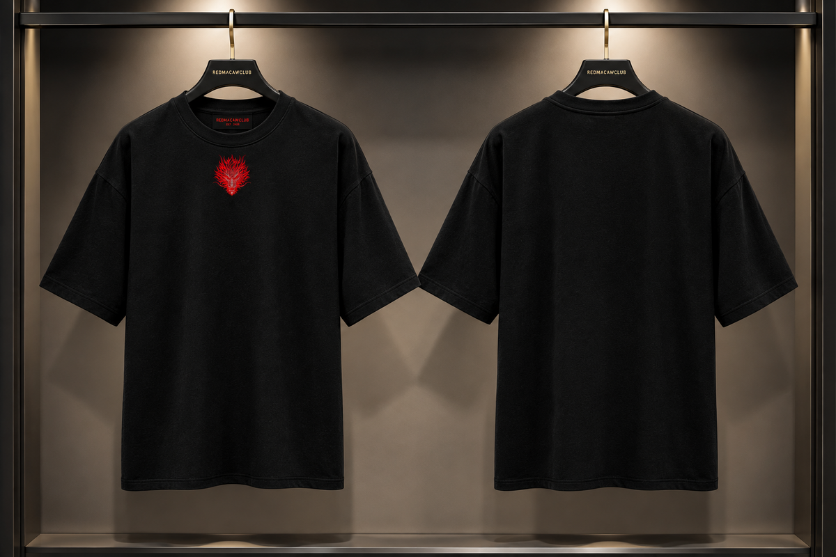 Red Dragon Streetwear - Oversized Drop Shoulder Tee-Black Colour