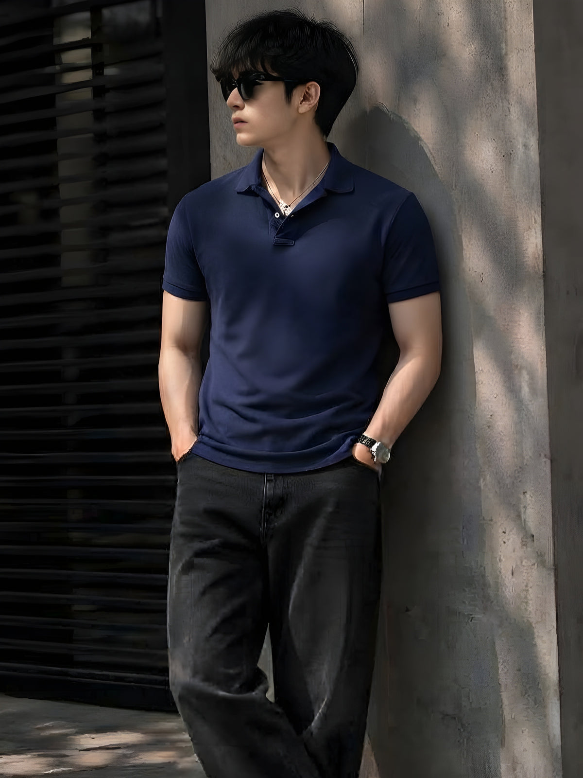 CLASSIC SOLID NAVI BLUE POLO TEE - 240 GSM FRENCH TERRY