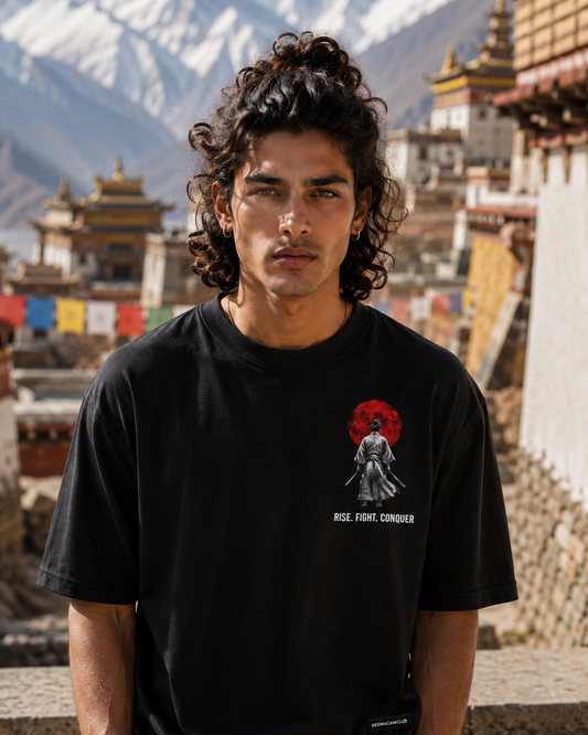 Samurai Warrior-Oversized Drop Shoulder Tshirt-Black Colour