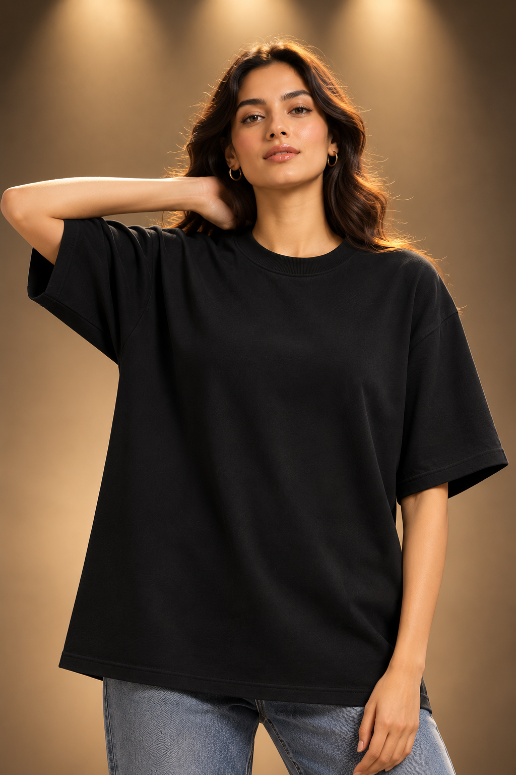 oversized drop shoulder t-shirt-plain Black Colour