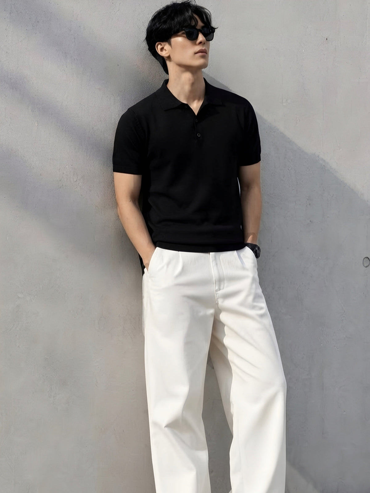 CLASSIC SOLID BLACK POLO TEE - 240 GSM FRENCH TERRY