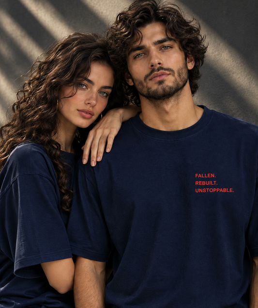 Fallen Rebuilt Streetwear Oversized Drop Shoulder Tee-Navy Blue