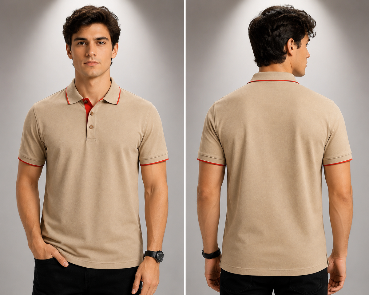 Tipping Polo Tshirt-Beige Colour