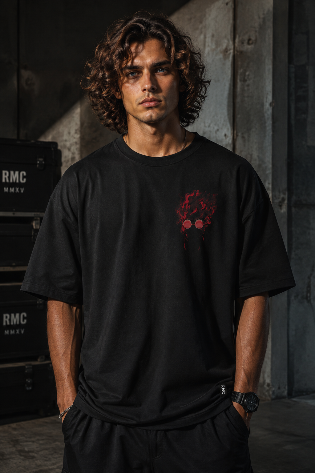 Ghost Fire-Oversized Drop Shoulder Tshirt- Black Colour