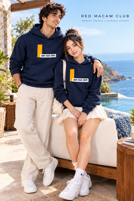 OWN YOUR STORY - UNISEX NAVY BLUE HOODIE - 300 GSM