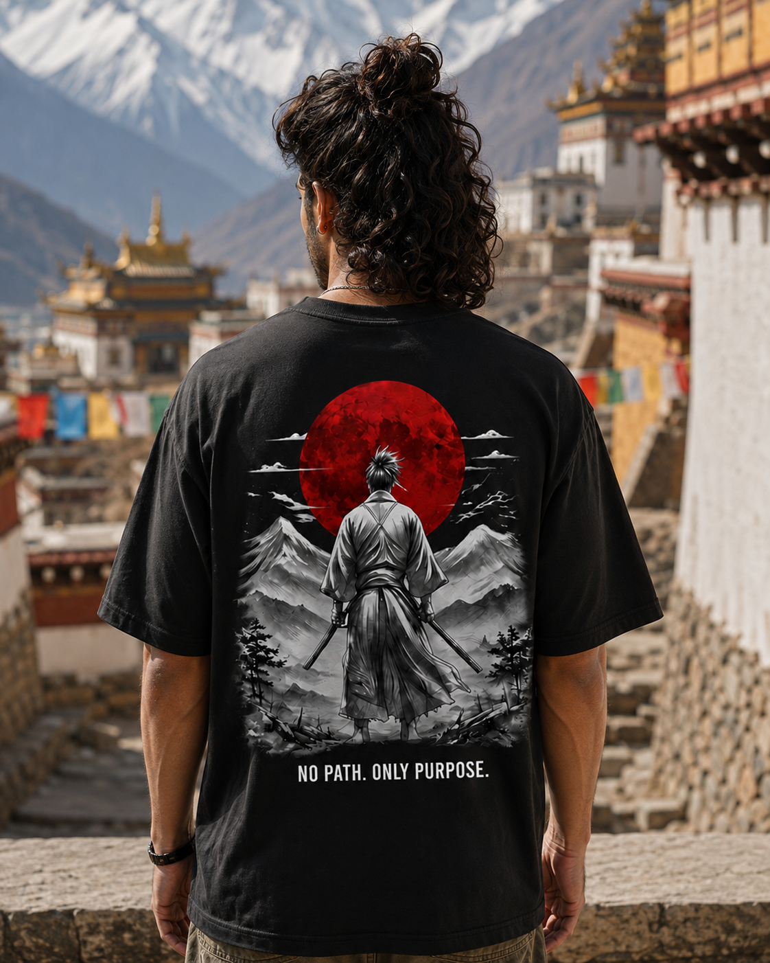 Samurai Warrior-Oversized Drop Shoulder Tshirt-Black Colour