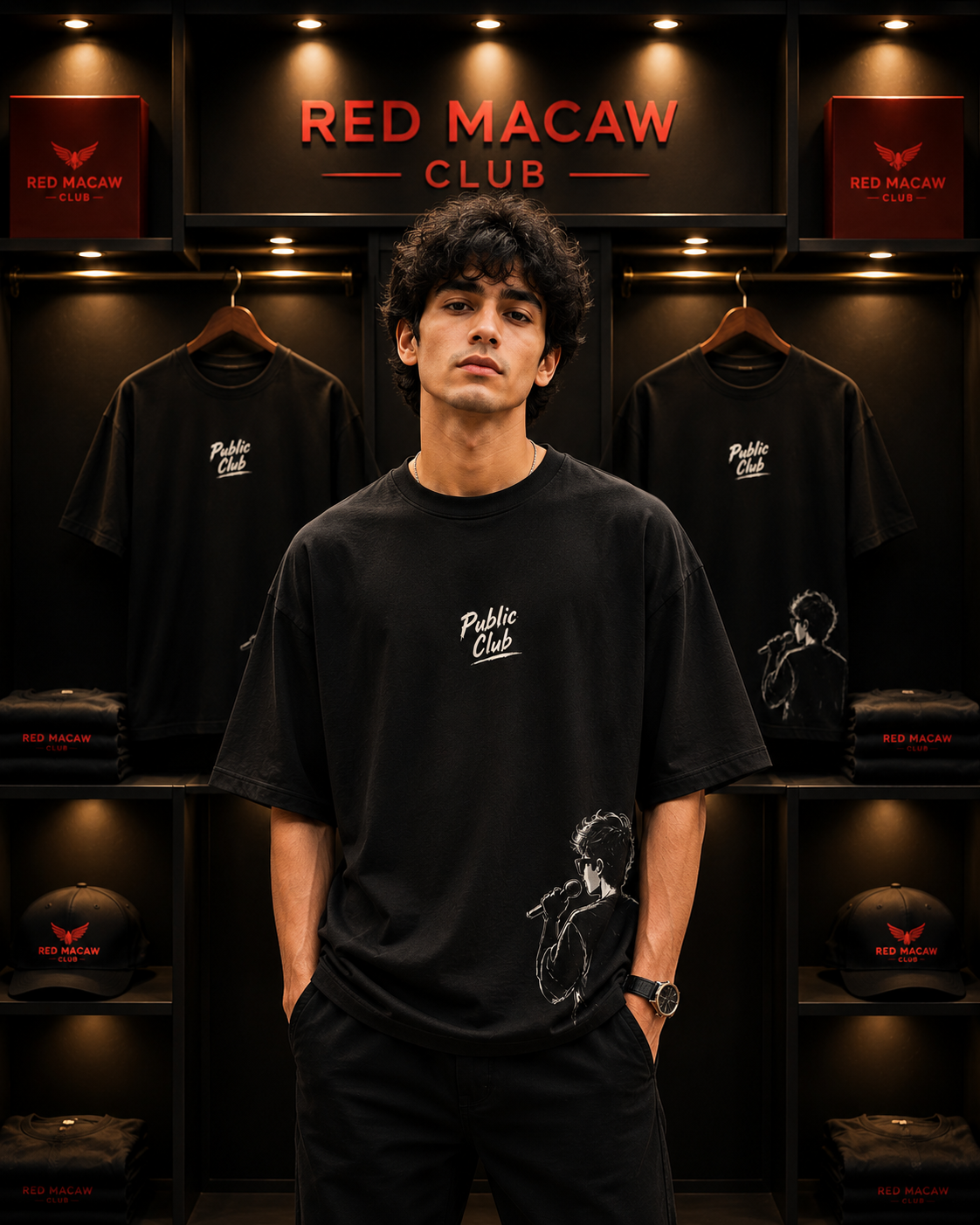 Public Club-Oversized Drop Shoulder Streetwear Tshirt-Black colour