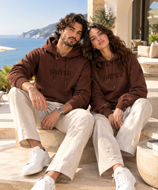 YAPPER - UNISEX COFFEE BROWN HOODIE - 350 GSM FRENCH TERRY