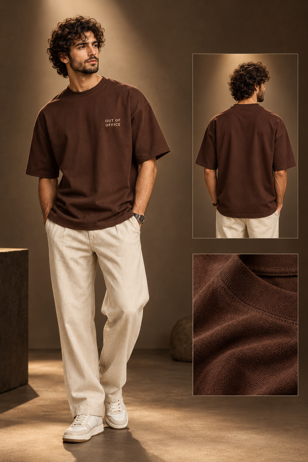 TRAVEL TEE - OUT OF OFFICE OVERSIZED DROP SHOULDER COFFEE BROWN- 240 GSM FRENCH TERRY