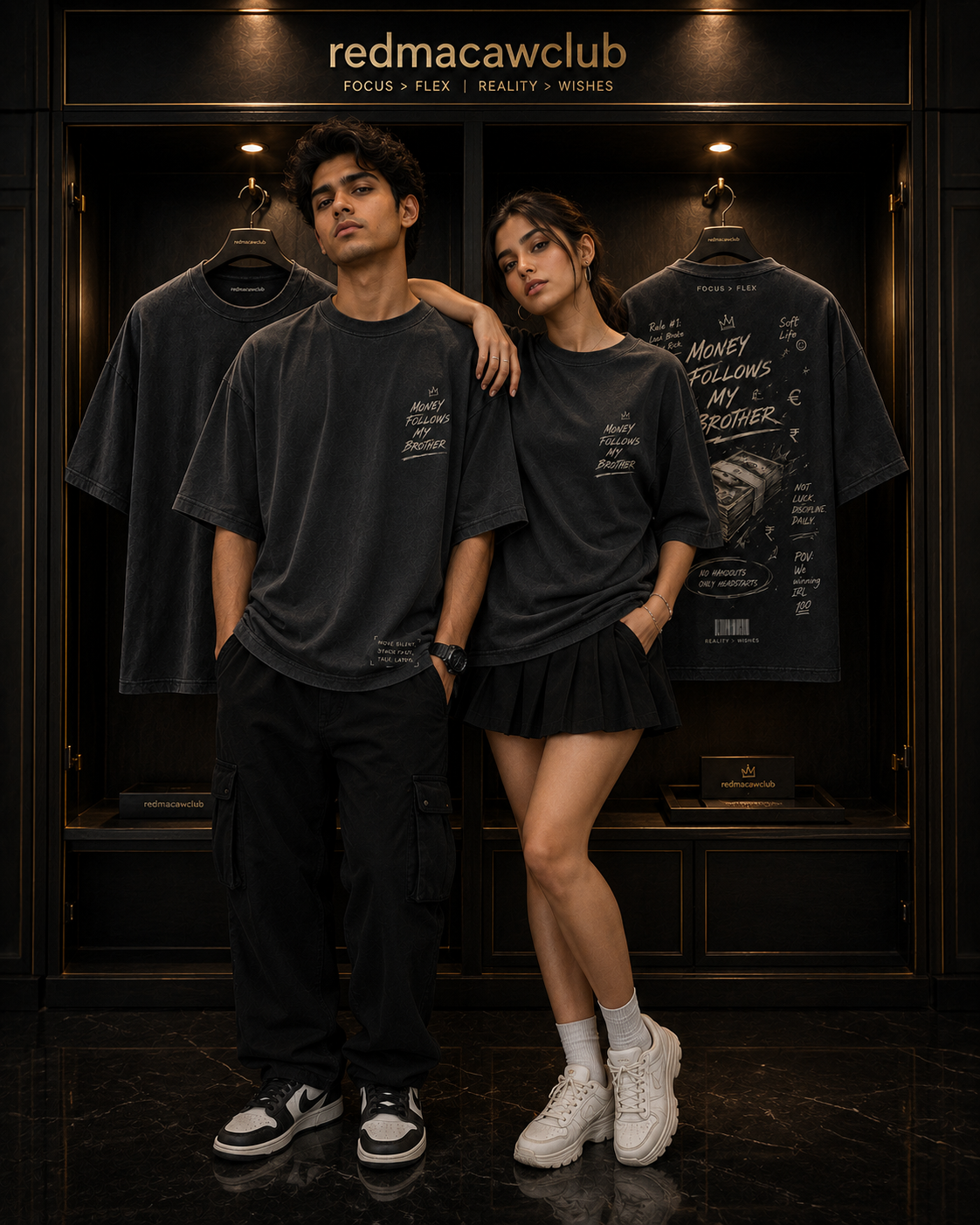 Money Follows My Brother- Oversized Drop Shoulder Streetwear Tshirt-Smokey Gray
