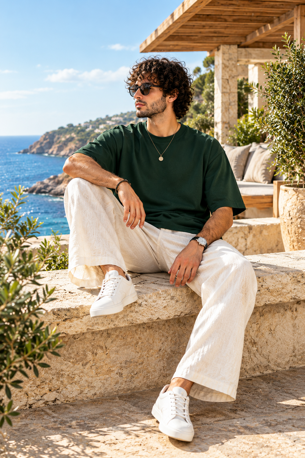 MINIMALIST OVERSIZED DROP SHOULDER GREEN TEE - 240 GSM FRENCH TERRY