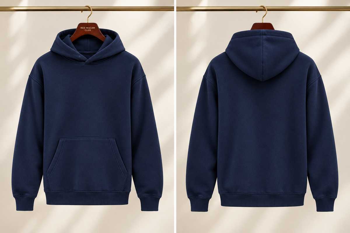 MINIMALIST UNISEX NAVY BLUE HOODIE - 300 GSM FRENCH TERRY