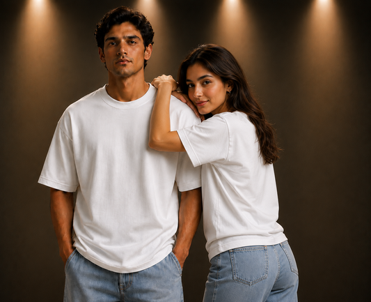 oversized dropped shoulder T-shirt with plain white colour