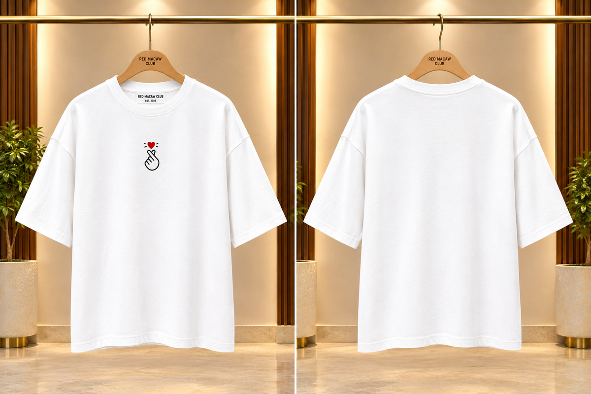 K HEART- OVERSIZED DROP SHOULDER WHITE TEE - 240 GSM