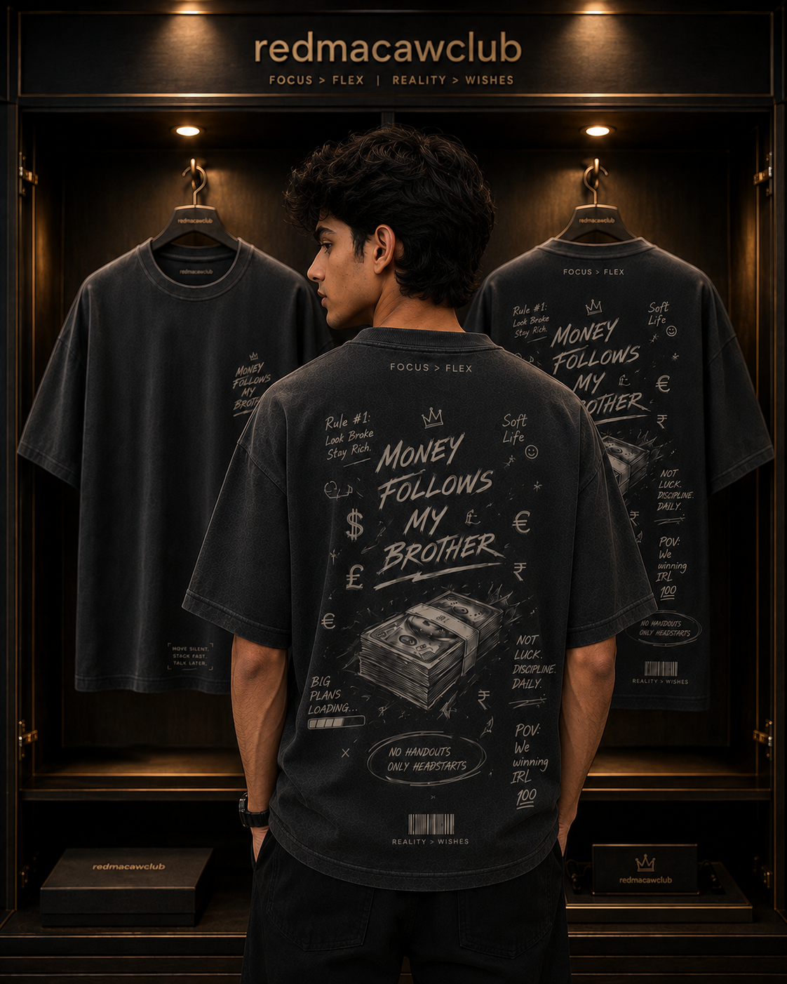 Money Follows My Brother-Oversized Drop Shoulder Tshirt-Black Colour