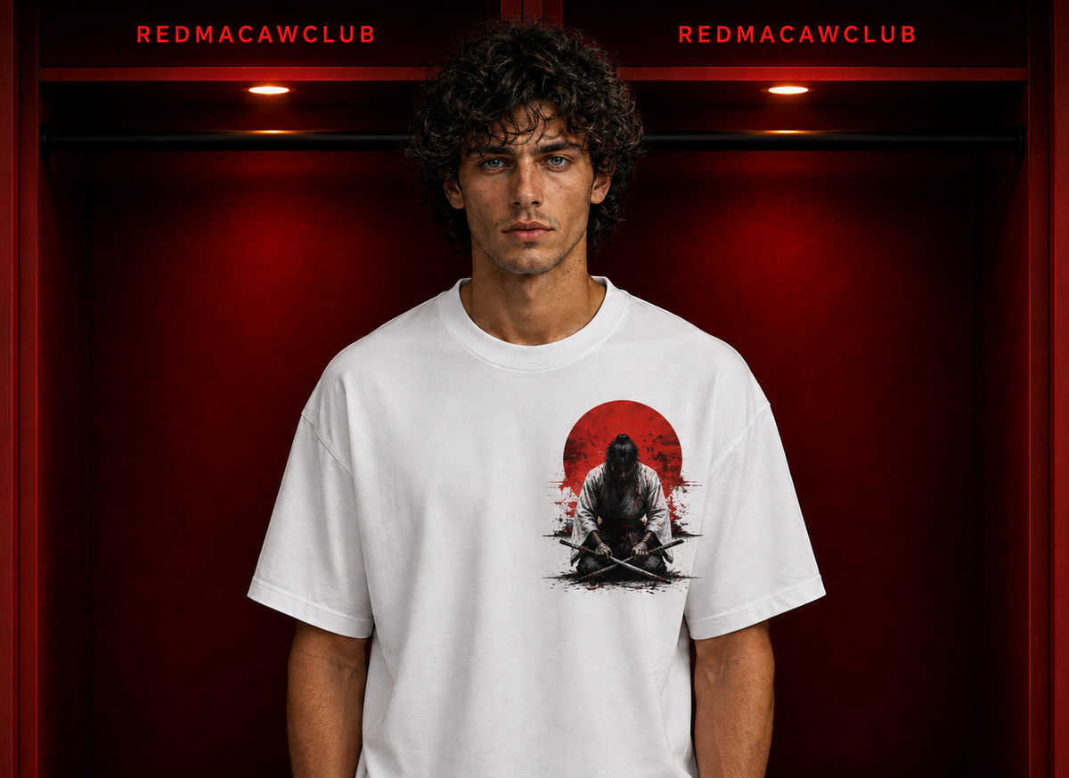 Samurai Sword-Oversized Drop Shoulder Tshirt-White Colour
