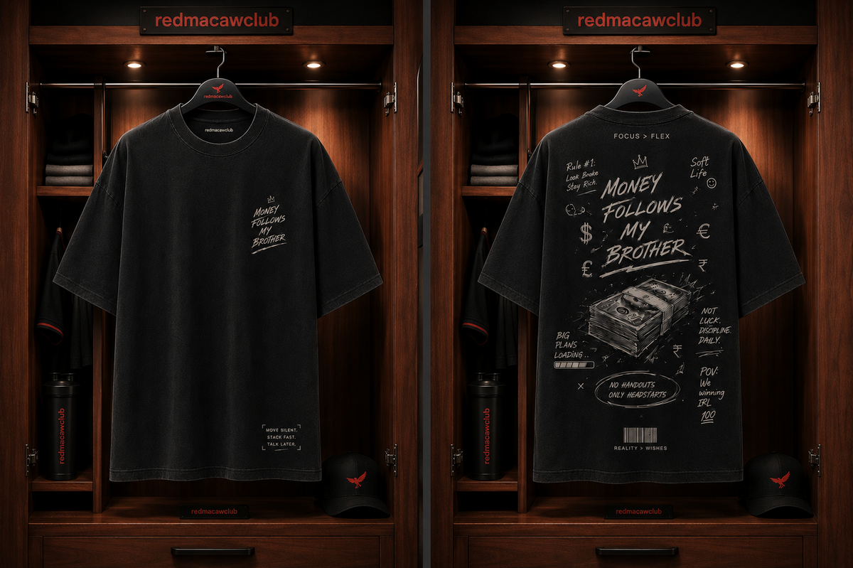 Money Follows My Brother-Oversized Drop Shoulder Tshirt-Black Colour