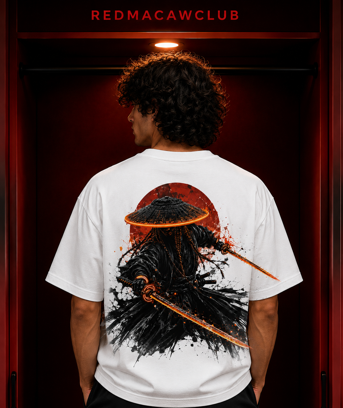 Samurai Sword-Oversized Drop Shoulder Tshirt-White Colour