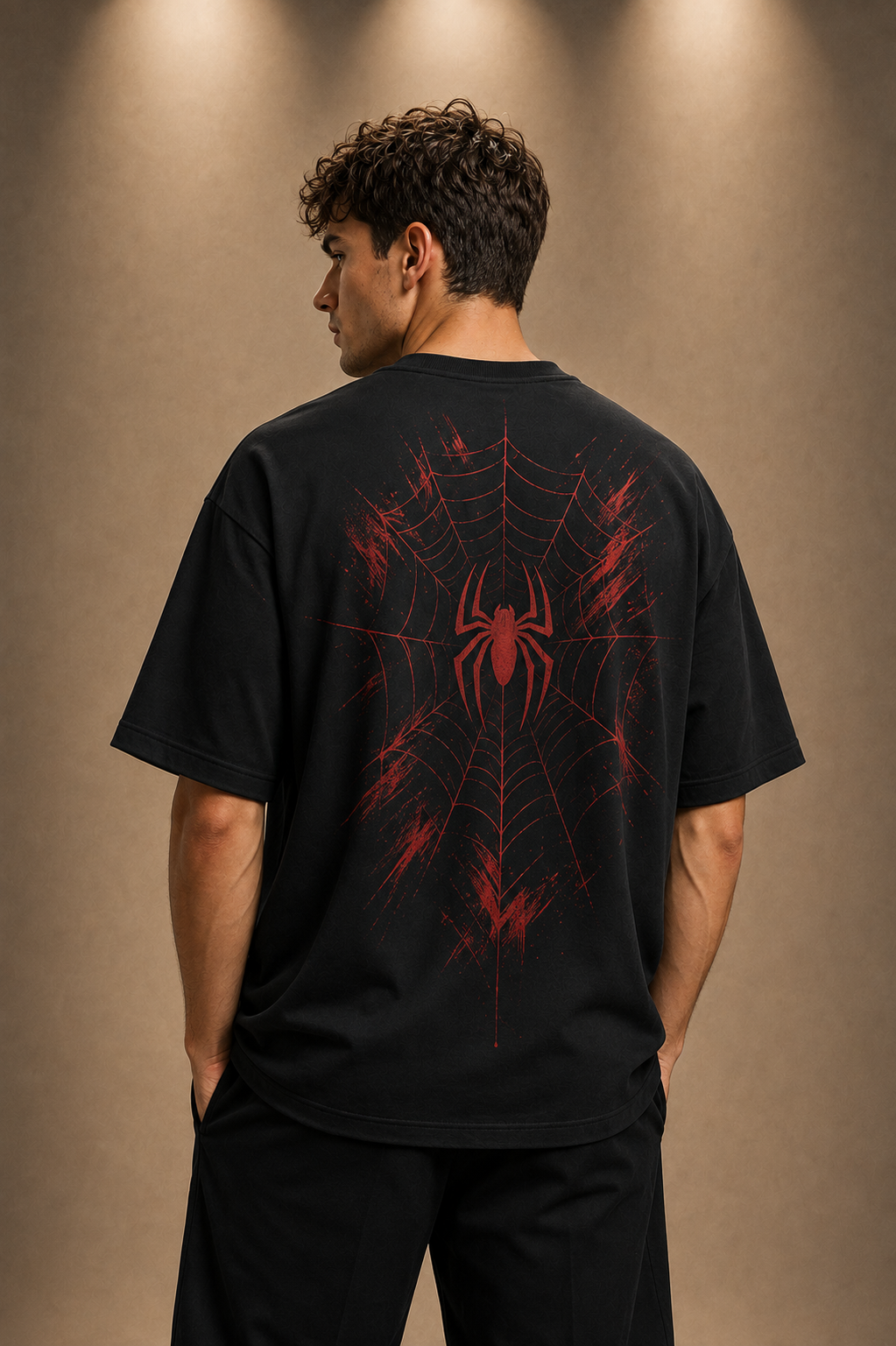 Spider-Man Edition-Oversized Drop Shoulder Tshirt-Black Colour