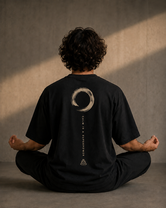 Meditation-Oversized Drop Shoulder Tshirt-Black Colour