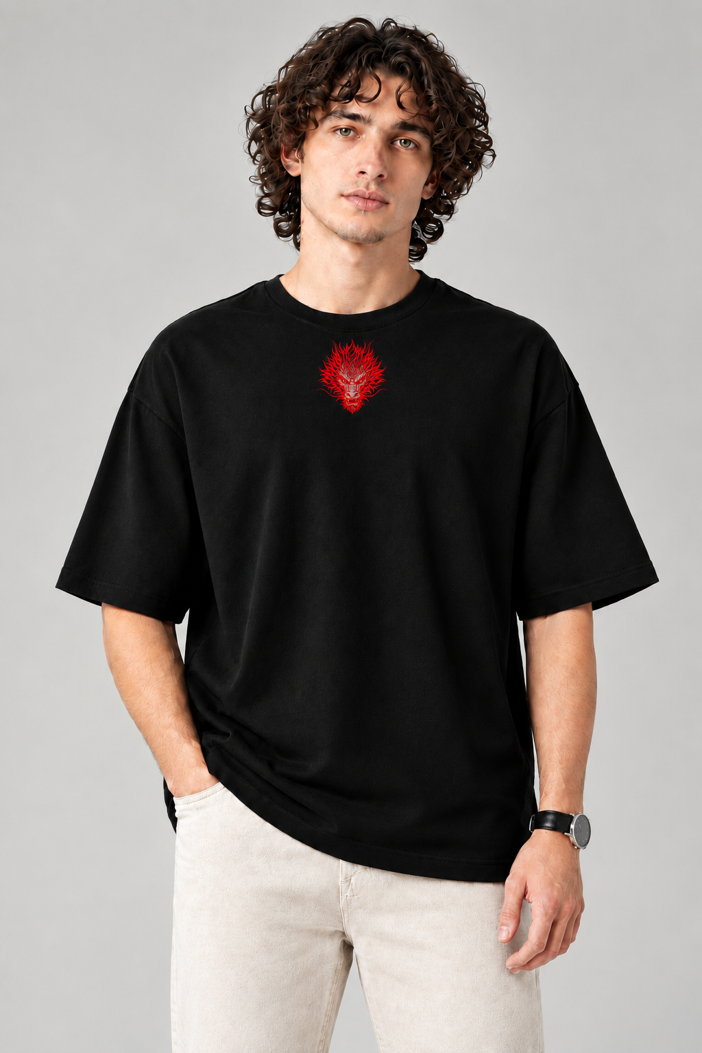 Red Dragon Streetwear - Oversized Drop Shoulder Tee-Black Colour