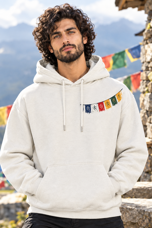 Tibetan prayer flags (Lung ta) White Hoodie-350 GSM