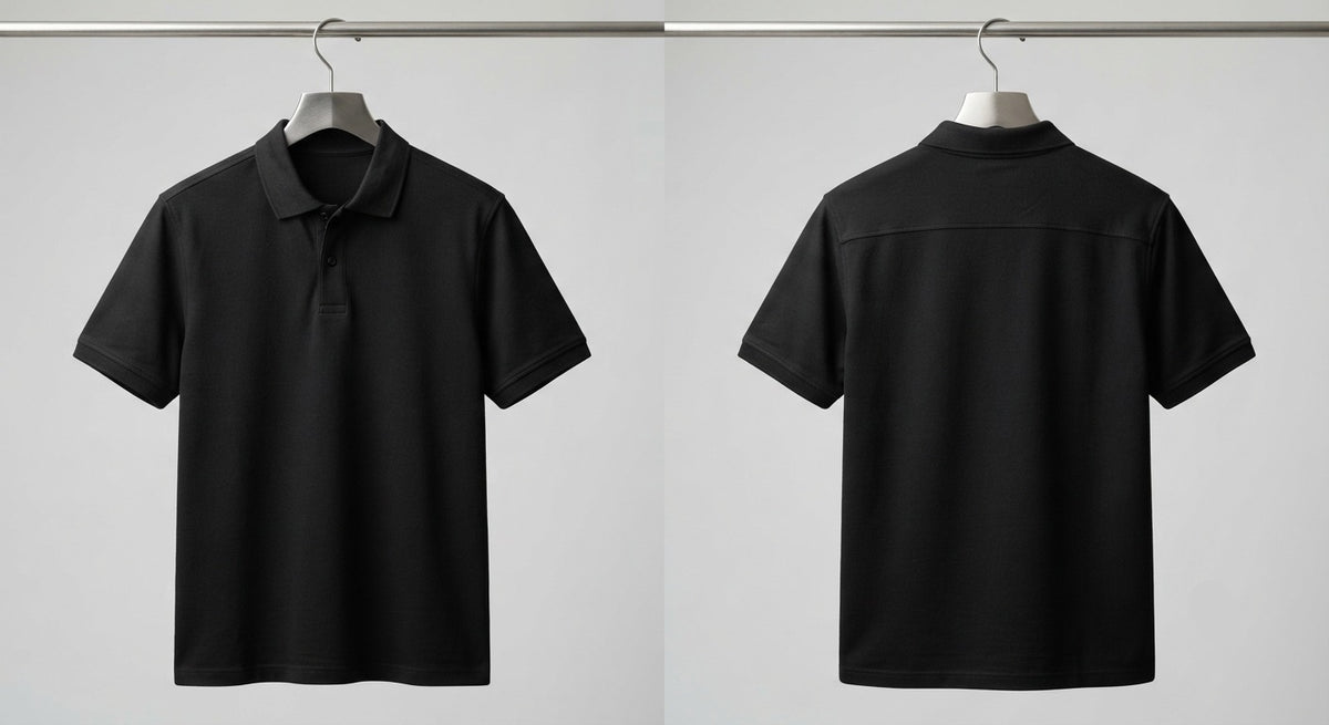 CLASSIC SOLID BLACK POLO TEE - 240 GSM FRENCH TERRY
