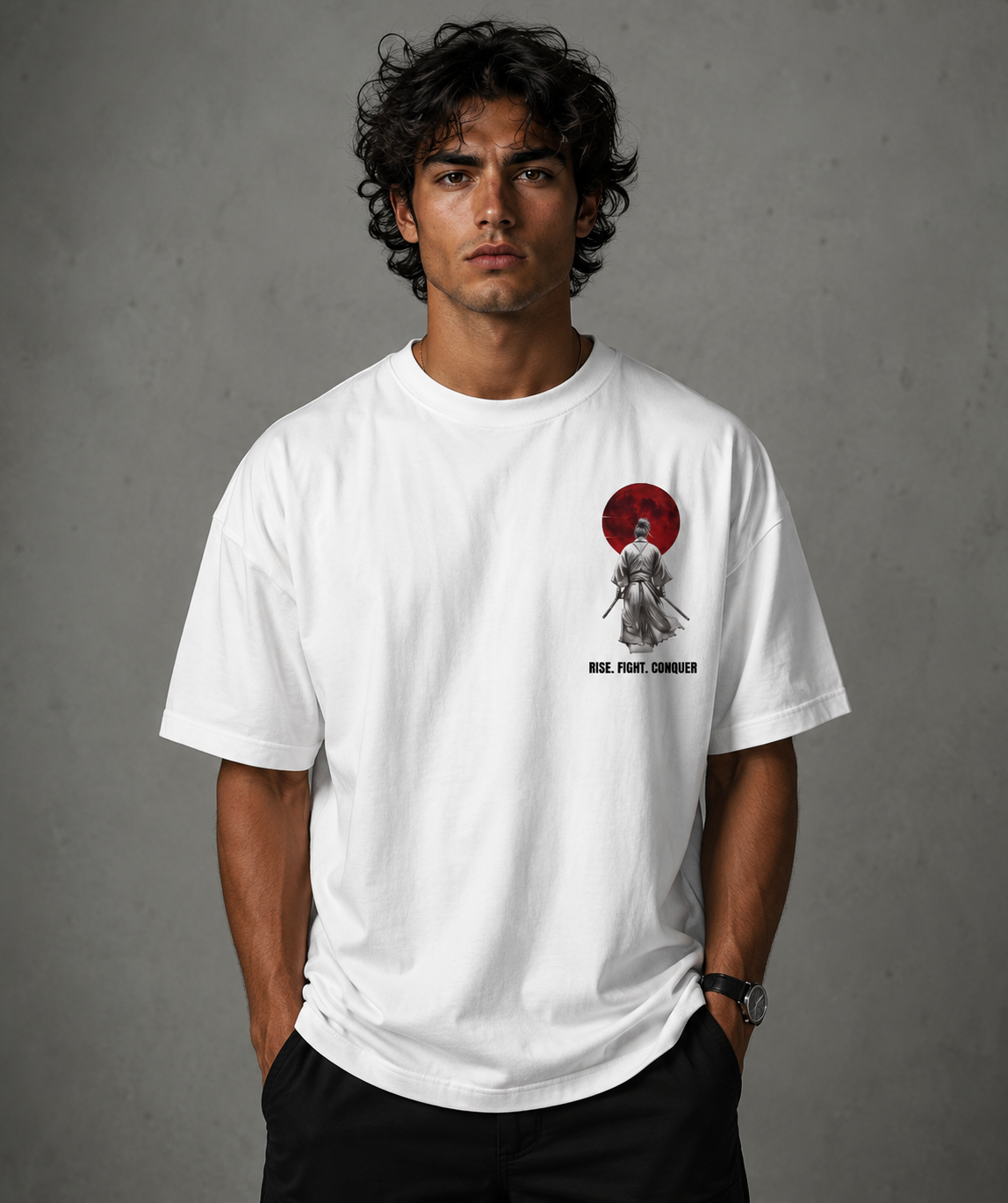 Samurai Warrior Edition Oversized Drop Shoulder Streetwear-White Colour