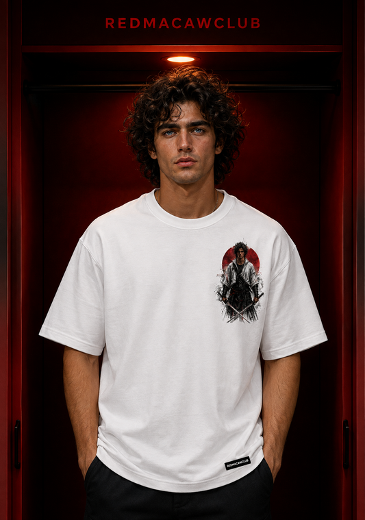 Sword Edition Oversized Streetwear Drop Shoulder Tshirt-White Colour