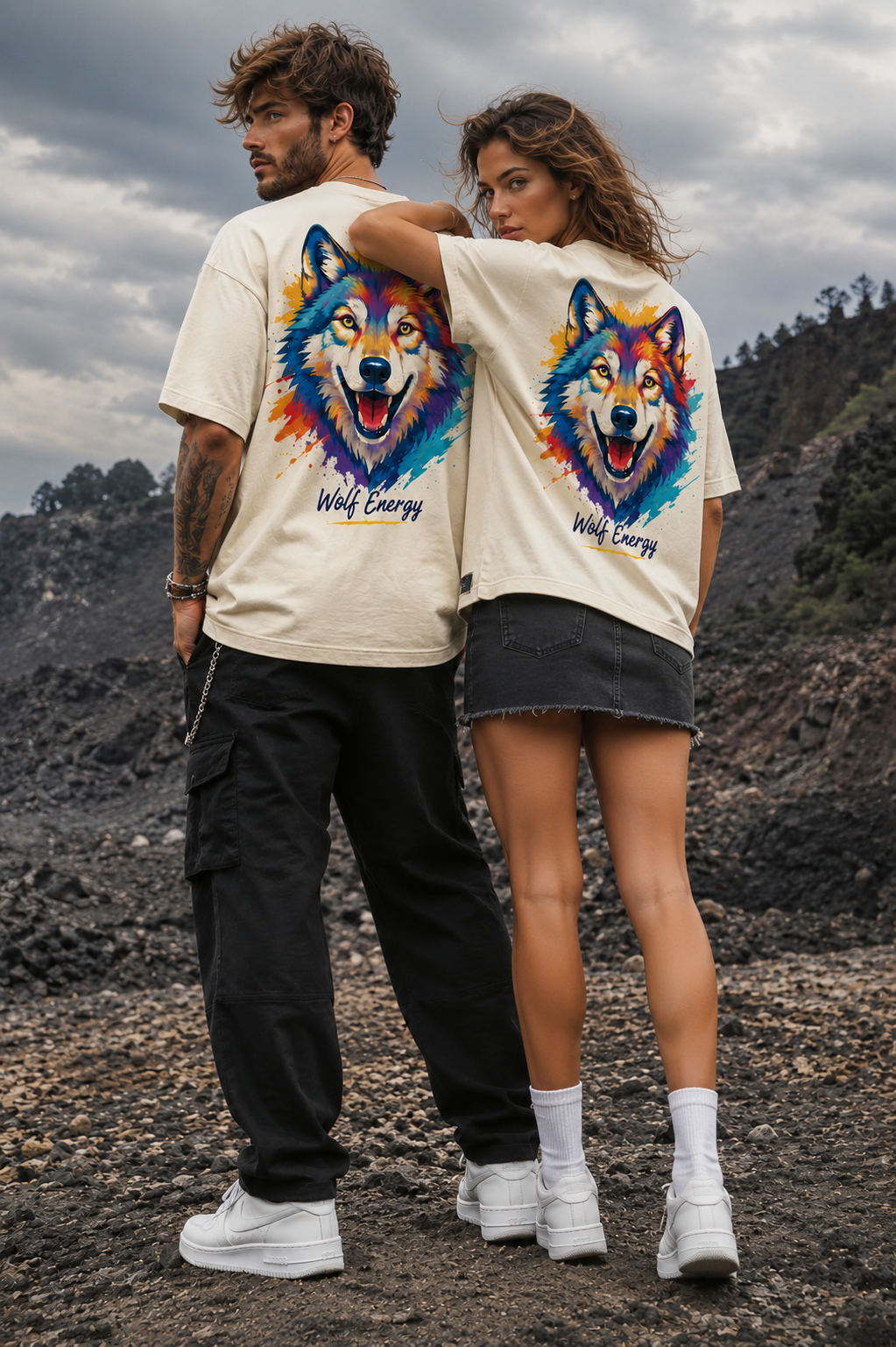 Wildlife Club-Oversized Drop Shoulder Streetwear Tshirt-Beige Colour