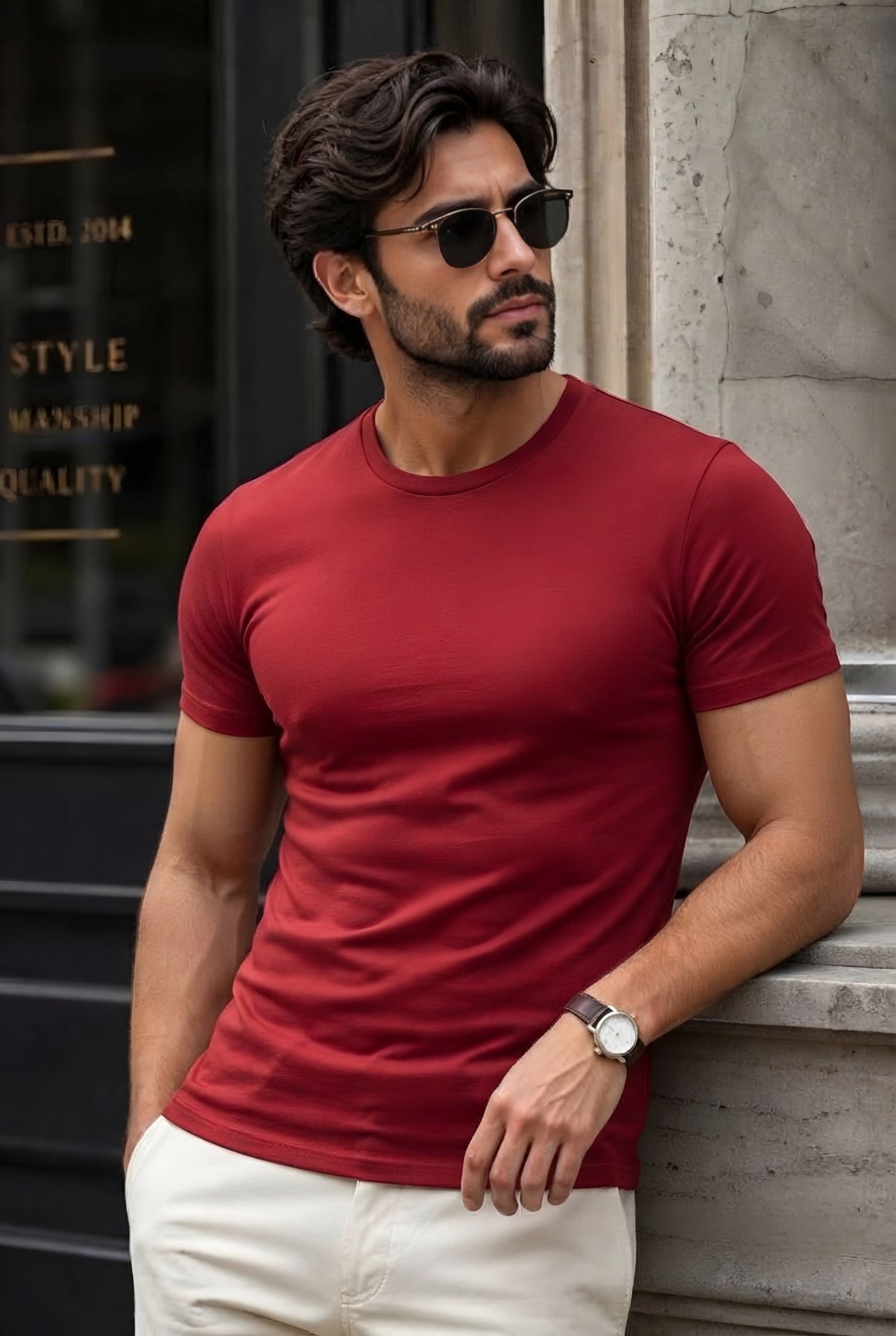 MINIMALIST REGULAR SLIM FIT RED TEE - 240 GSM FRENCH TERRY