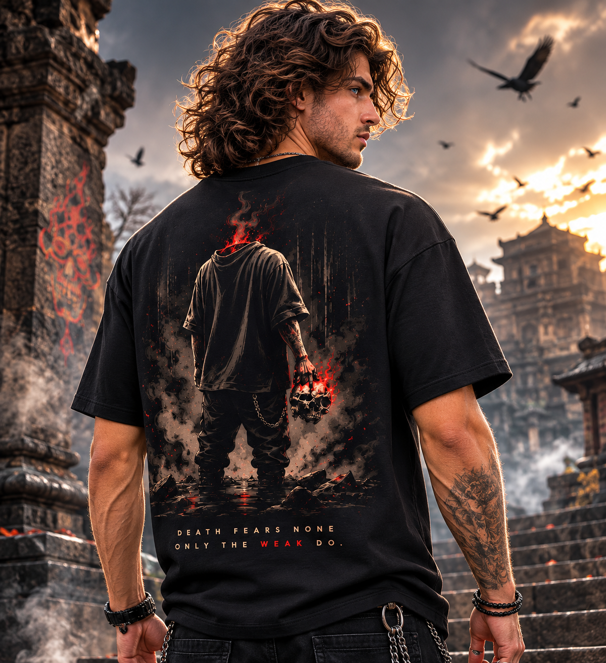 Ghost Edition Oversized Drop Shoulder Tshirt-Black Colour