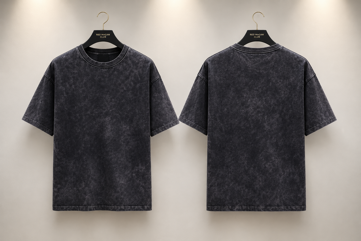MINIMALIST UNISEX OVERSIZIED ACID WASH CHARCOAL BLACK TEE - 260 GSM