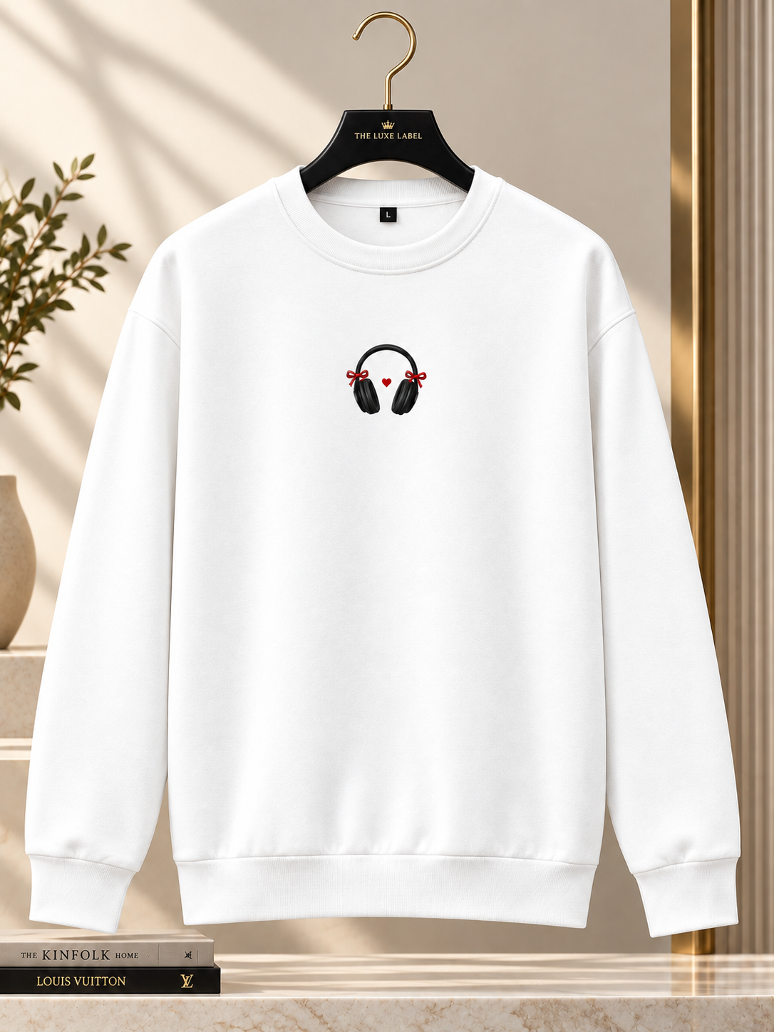 HEADPHONE LOVE - WOMENS WHITE SWEATSHIRT - 300 GSM