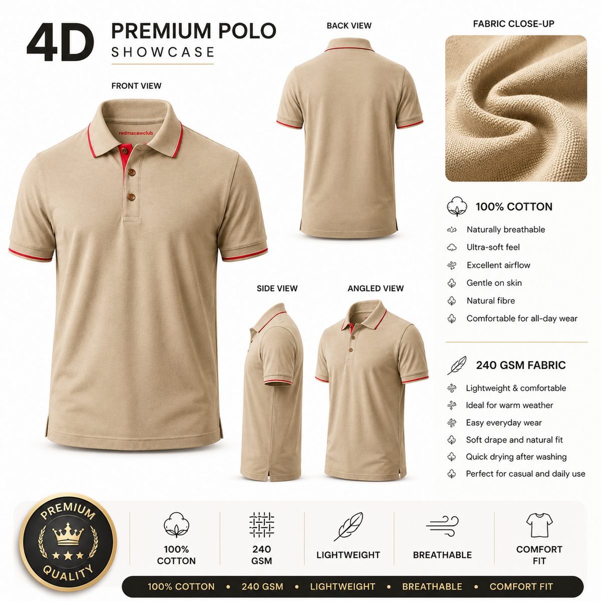 Tipping Polo Tshirt-Beige Colour